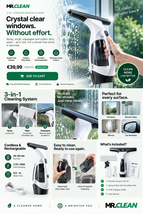 3-in-1 cordless window cleaner features
